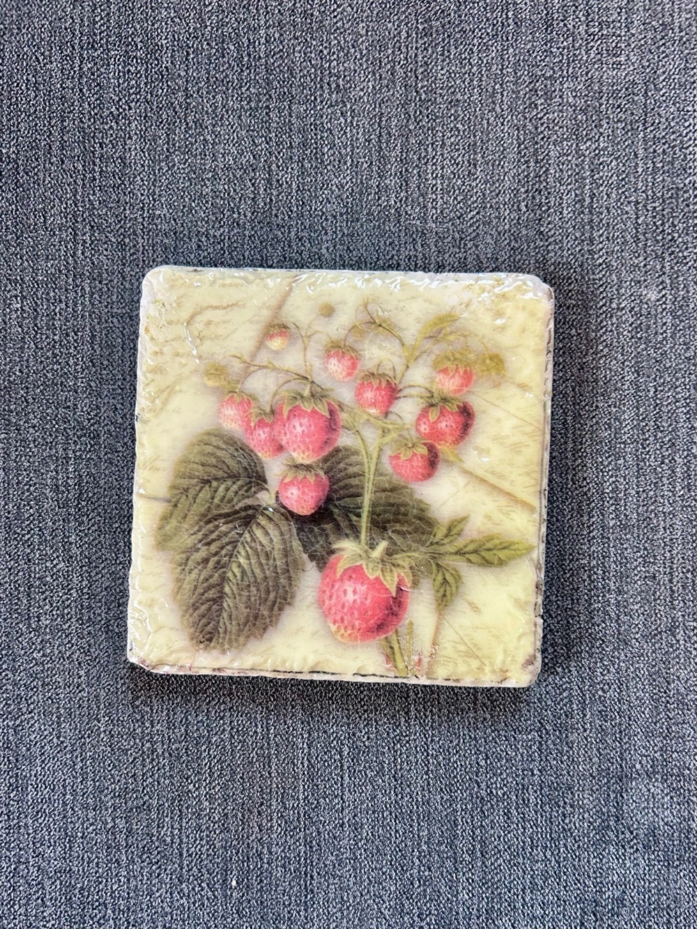 Vintage Botanical Strawberry Natural Stone Coaster - Cottagecore Mini Trivet 3x3
